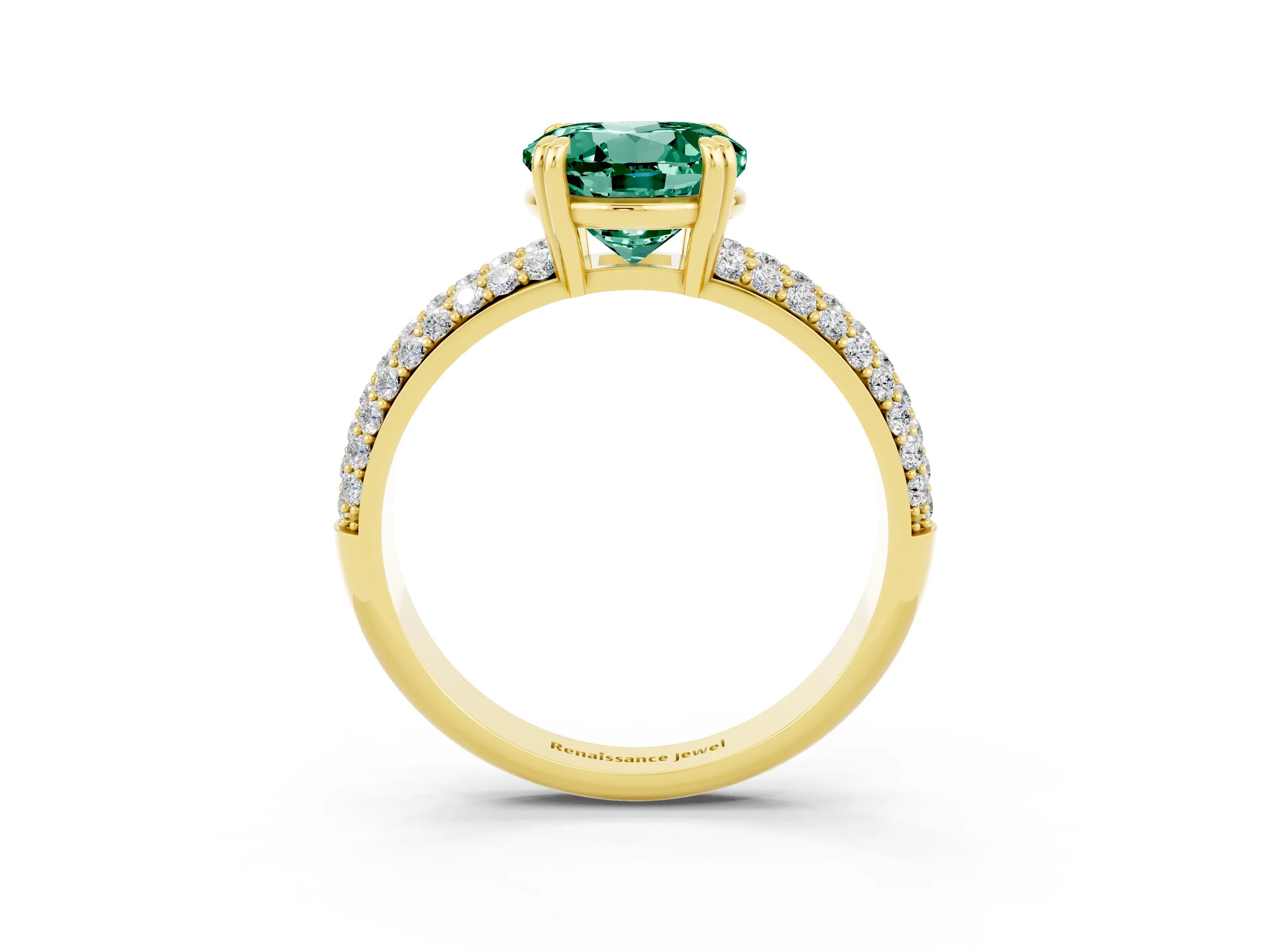 Yellow gold Round Cut Cut Pave Diamond Engagement Ring with Channel Set Band and Four-Prong Setting_3