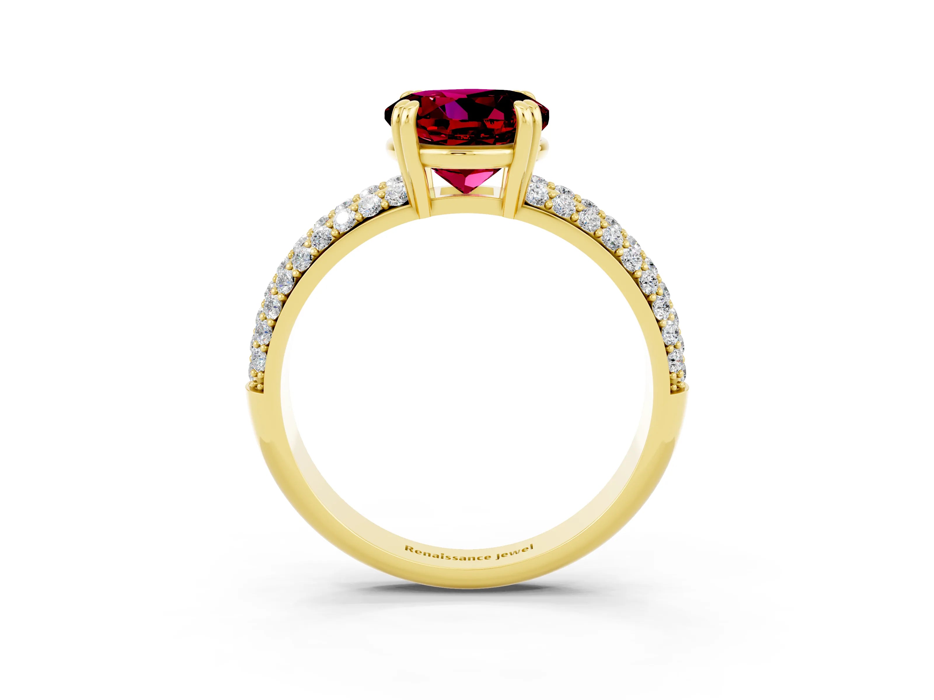 Yellow gold Round Cut Cut Pave Diamond Engagement Ring with Channel Set Band and Four-Prong Setting_3