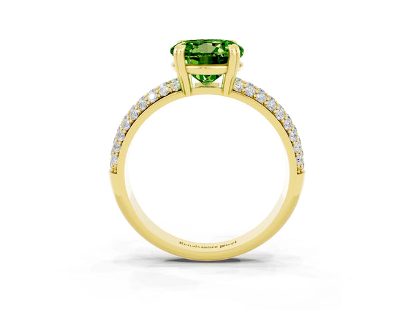 Yellow gold Round Cut Cut Pave Diamond Engagement Ring with Channel Set Band and Four-Prong Setting