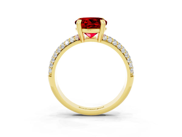 Yellow gold Round Cut Cut Pave Diamond Engagement Ring with Channel Set Band and Four-Prong Setting