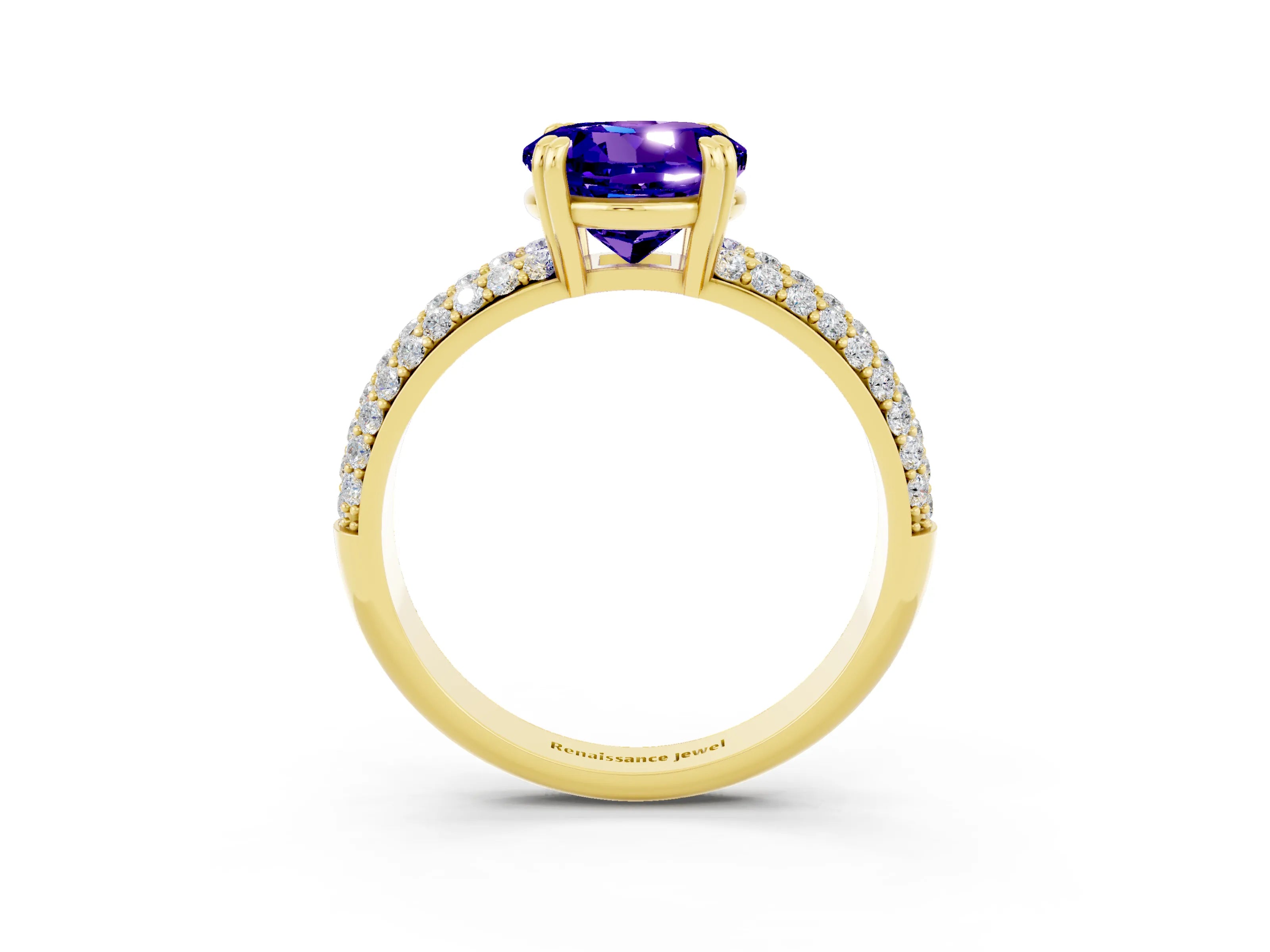 Yellow gold Round Cut Cut Pave Diamond Engagement Ring with Channel Set Band and Four-Prong Setting_3