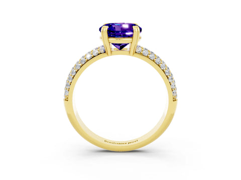 Yellow gold Round Cut Cut Pave Diamond Engagement Ring with Channel Set Band and Four-Prong Setting_3