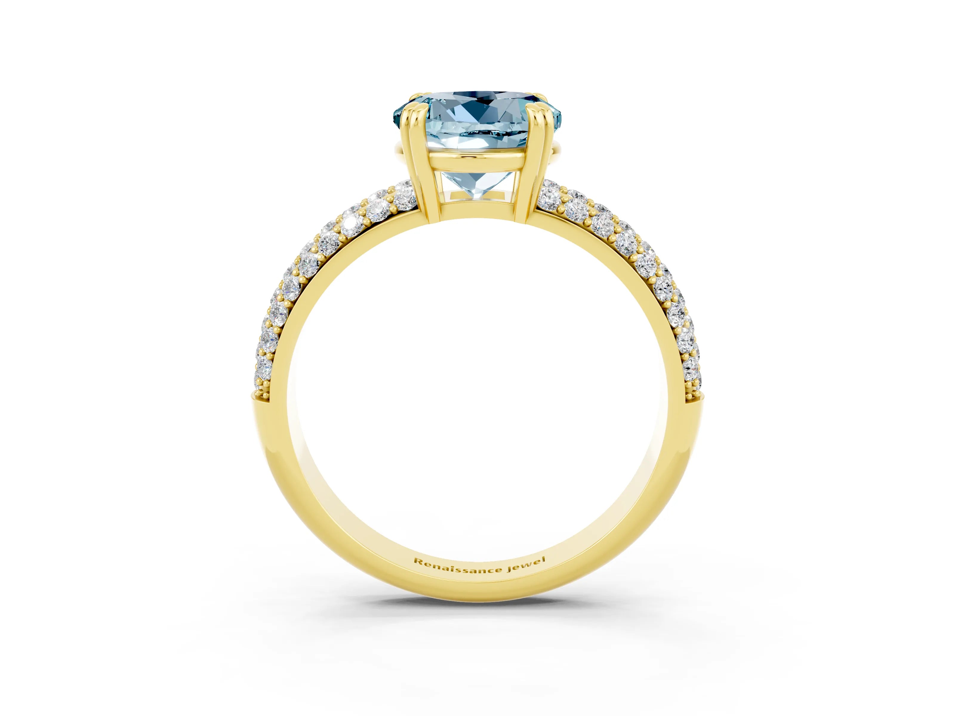 Yellow gold Round Cut Cut Pave Diamond Engagement Ring with Channel Set Band and Four-Prong Setting_3