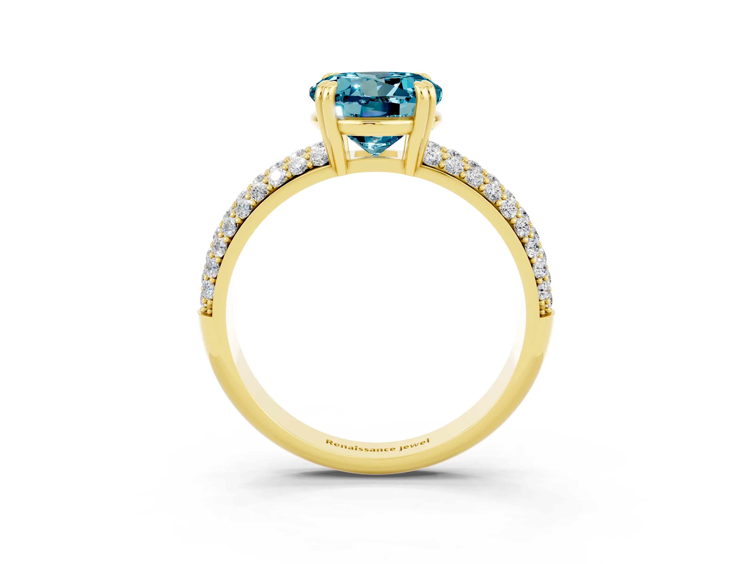 Yellow gold Round Cut Cut Pave Diamond Engagement Ring with Channel Set Band and Four-Prong Setting_3