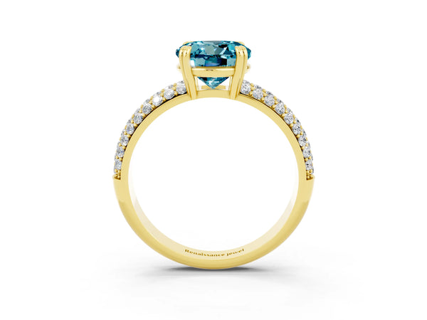 Yellow gold Round Cut Cut Pave Diamond Engagement Ring with Channel Set Band and Four-Prong Setting
