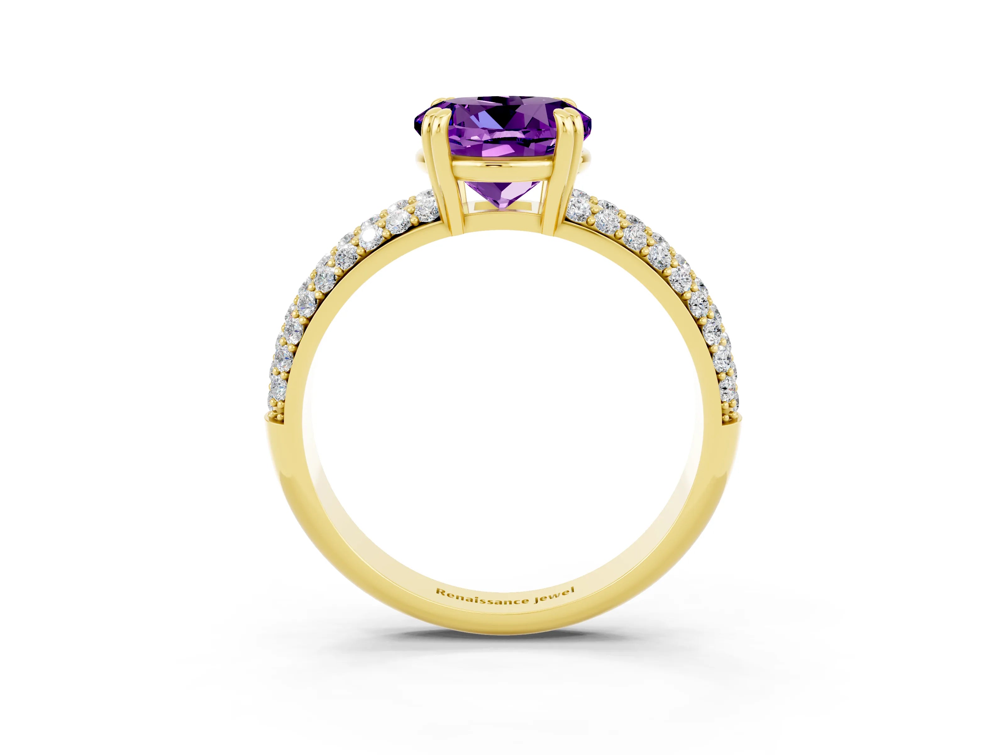 Yellow gold Round Cut Cut Pave Diamond Engagement Ring with Channel Set Band and Four-Prong Setting_3