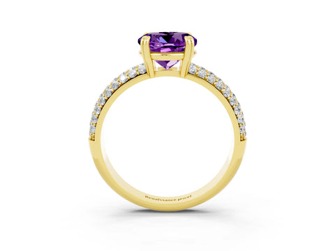 Yellow gold Round Cut Cut Pave Diamond Engagement Ring with Channel Set Band and Four-Prong Setting_3