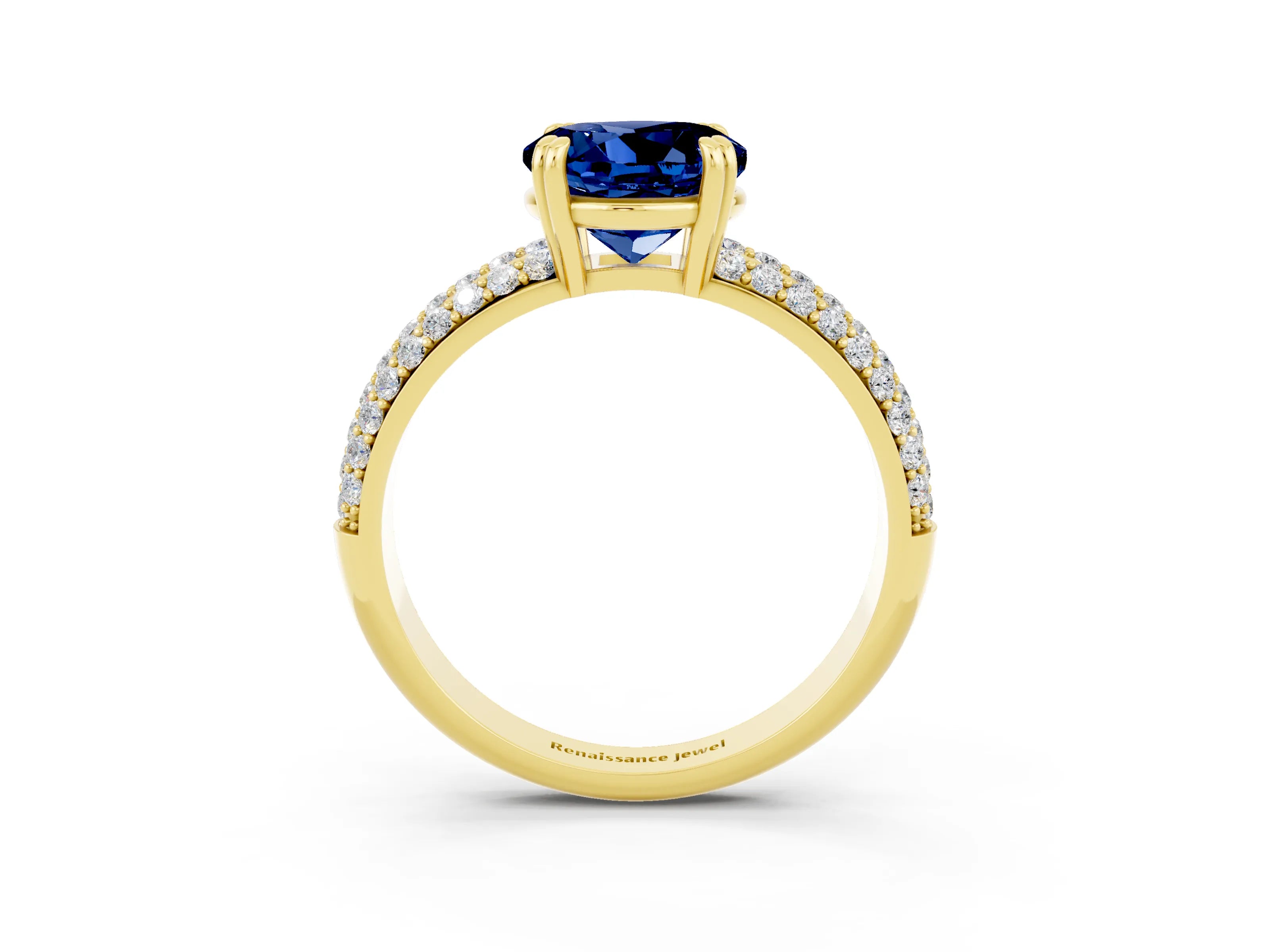 Yellow gold Round Cut Cut Pave Diamond Engagement Ring with Channel Set Band and Four-Prong Setting_3