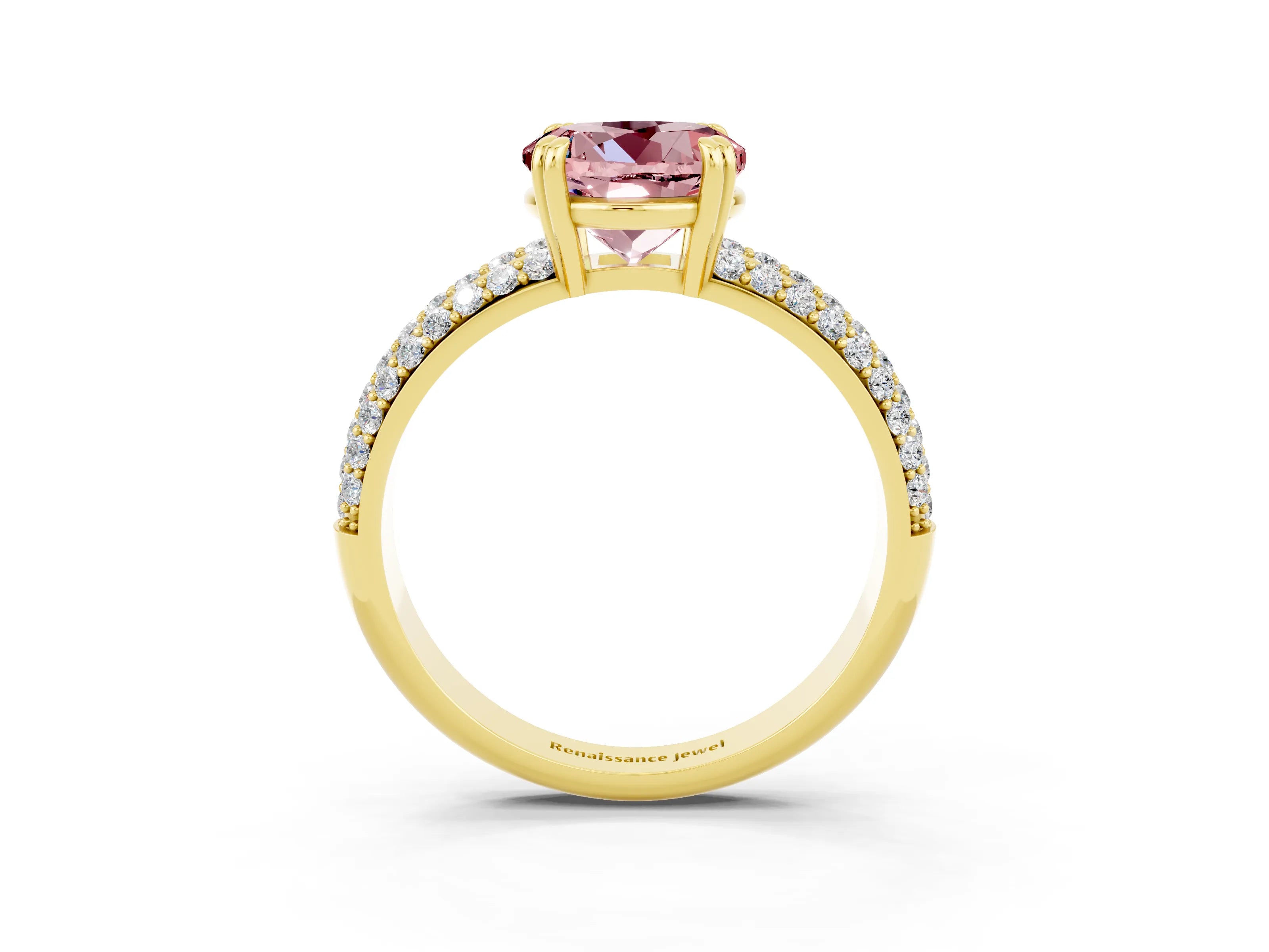 Yellow gold Round Cut Cut Pave Diamond Engagement Ring with Channel Set Band and Four-Prong Setting_3