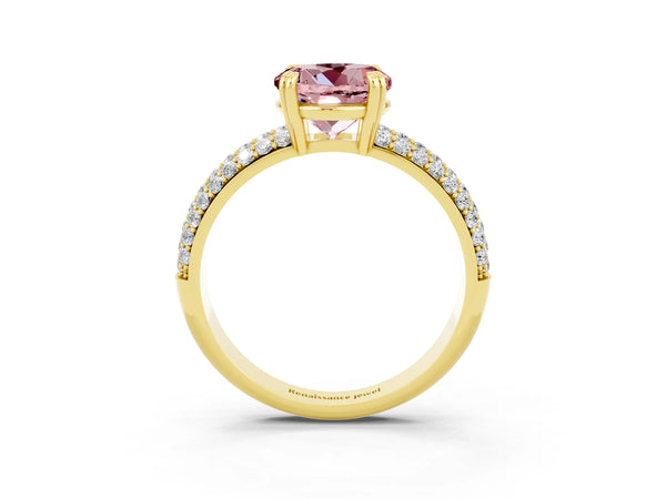 Yellow gold Round Cut Cut Pave Diamond Engagement Ring with Channel Set Band and Four-Prong Setting