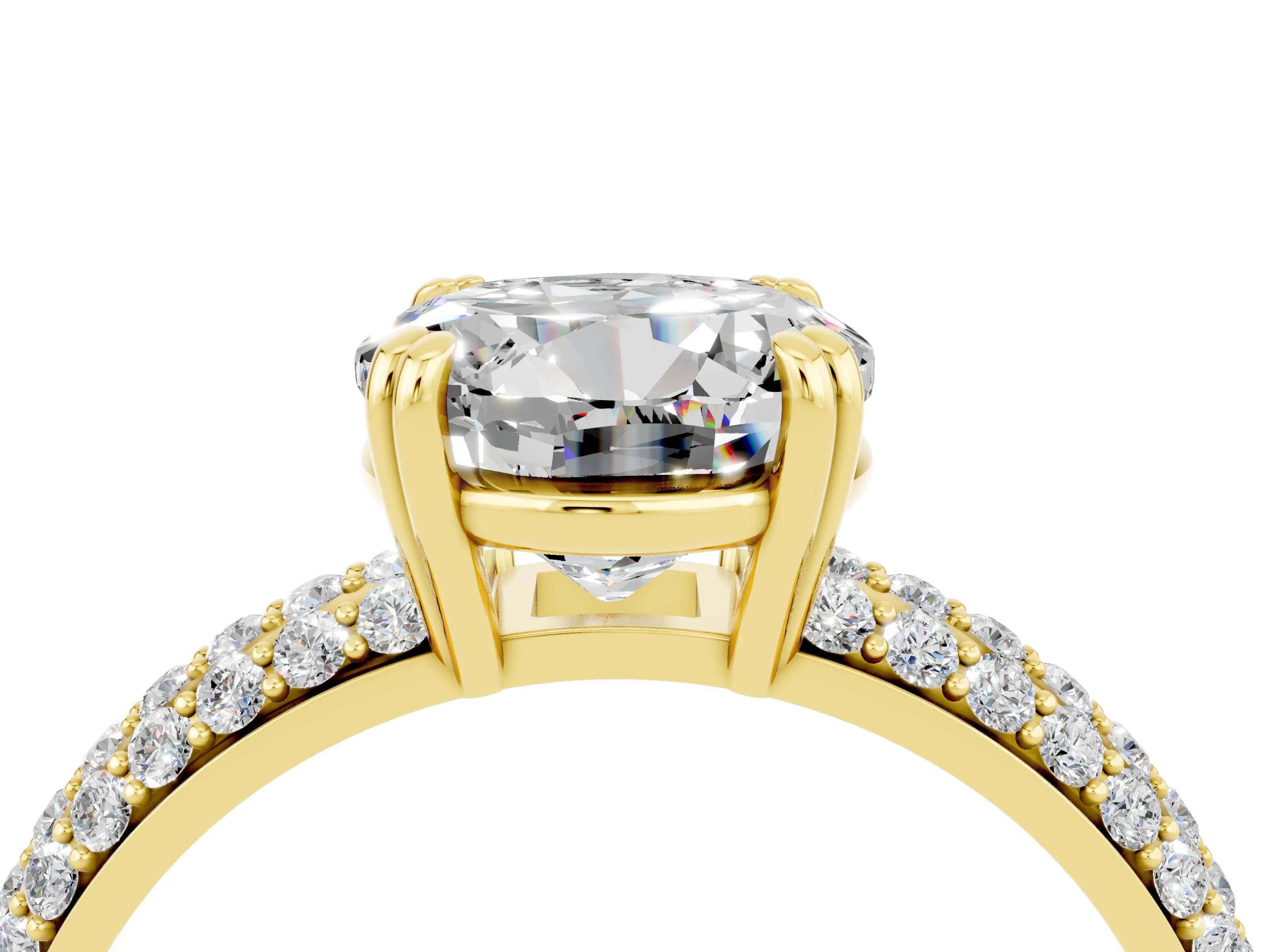 Yellow gold Round Cut Cut Pave Diamond Engagement Ring with Channel Set Band and Four-Prong Setting_4