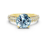 Yellow gold Round Cut Cut Pave Diamond Engagement Ring with Channel Set Band and Four-Prong Setting
