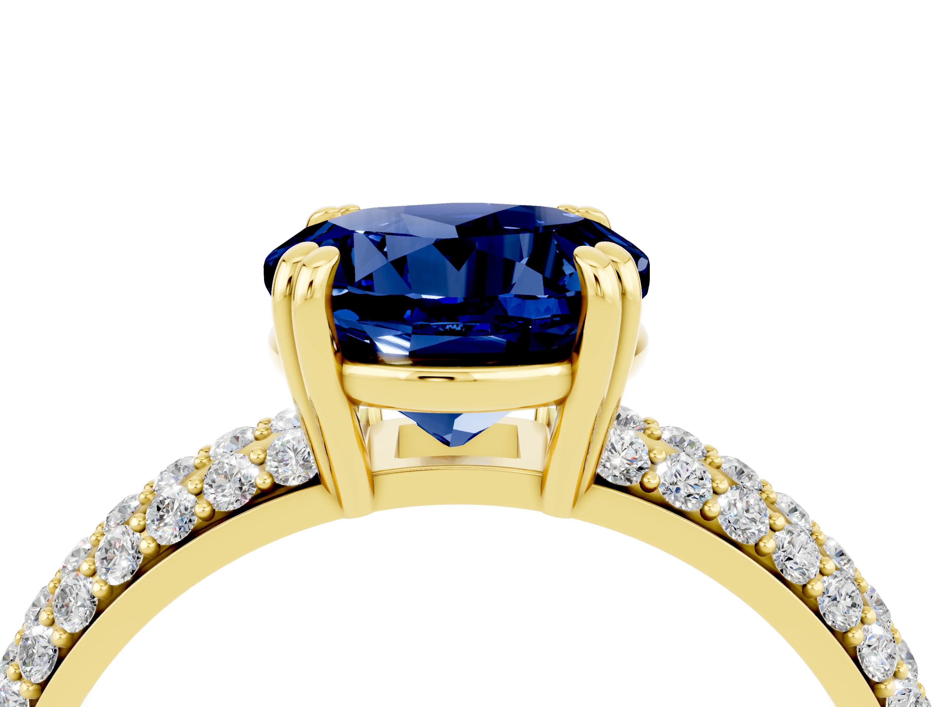 Yellow gold Round Cut Cut Pave Diamond Engagement Ring with Channel Set Band and Four-Prong Setting_4
