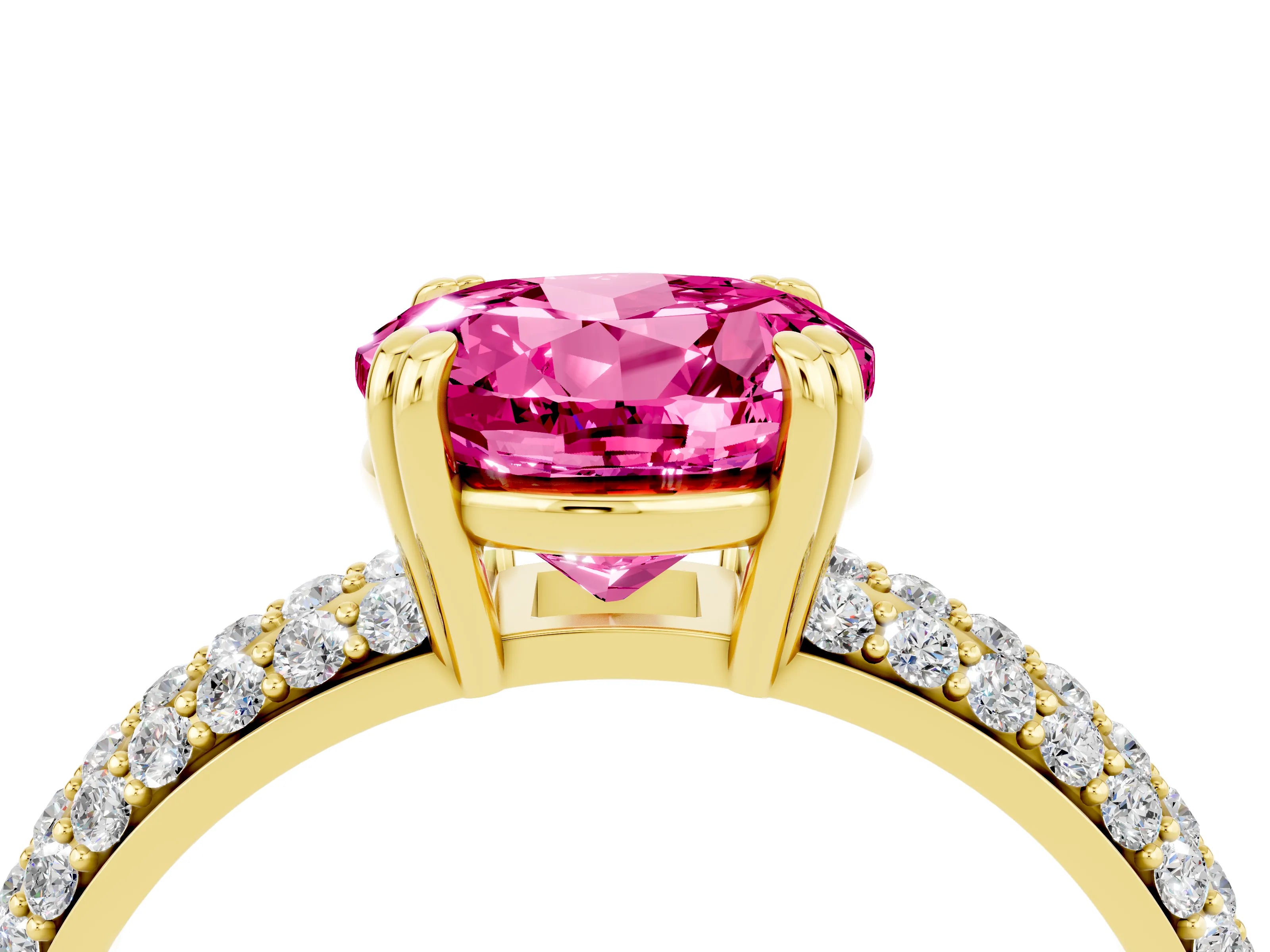 Yellow gold Round Cut Cut Pave Diamond Engagement Ring with Channel Set Band and Four-Prong Setting_4