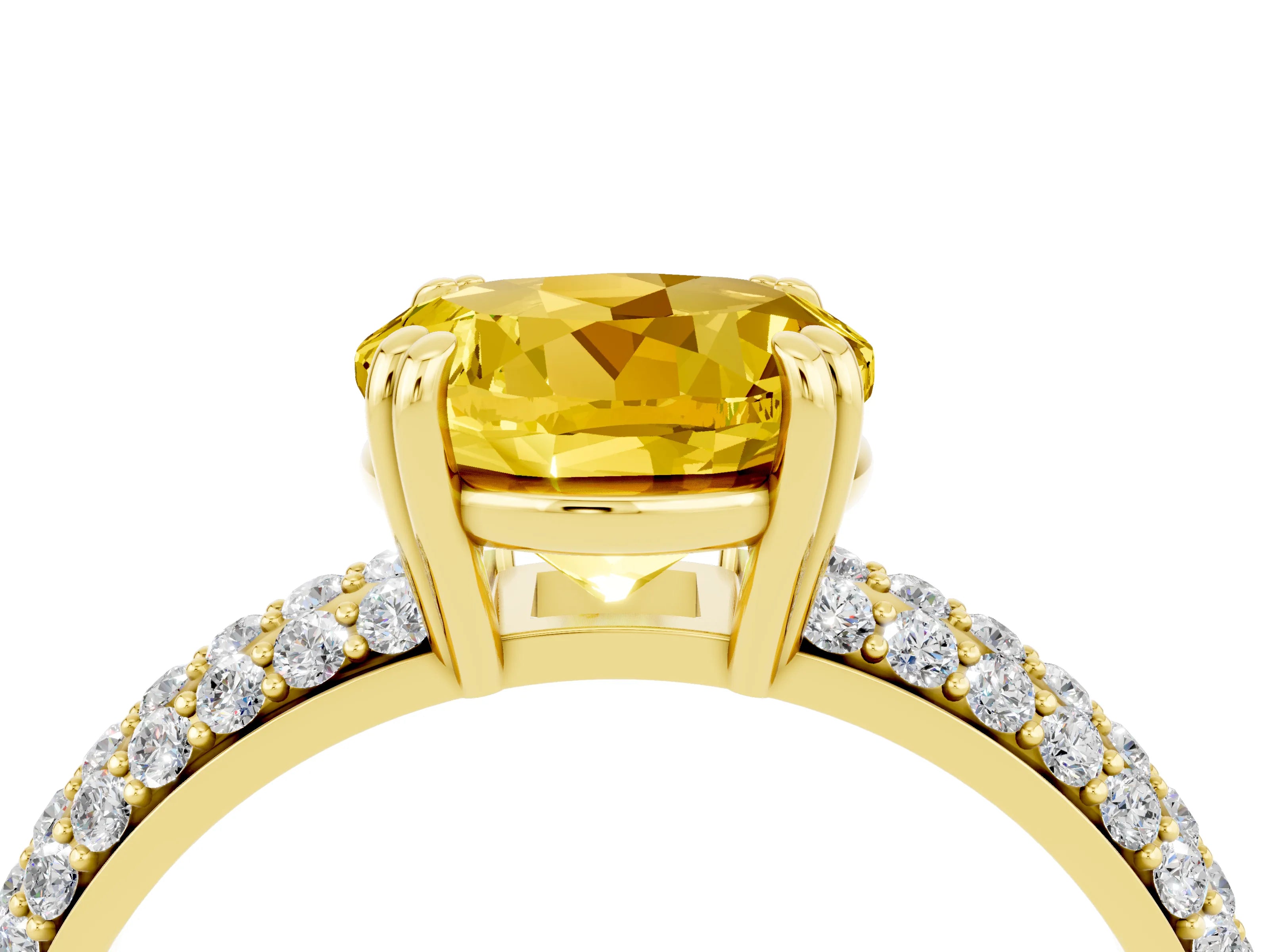 Yellow gold Round Cut Cut Pave Diamond Engagement Ring with Channel Set Band and Four-Prong Setting_4