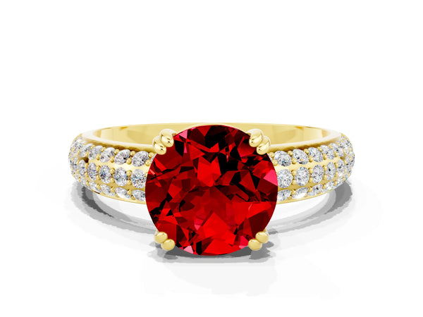 Yellow gold Round Cut Cut Pave Diamond Engagement Ring with Channel Set Band and Four-Prong Setting