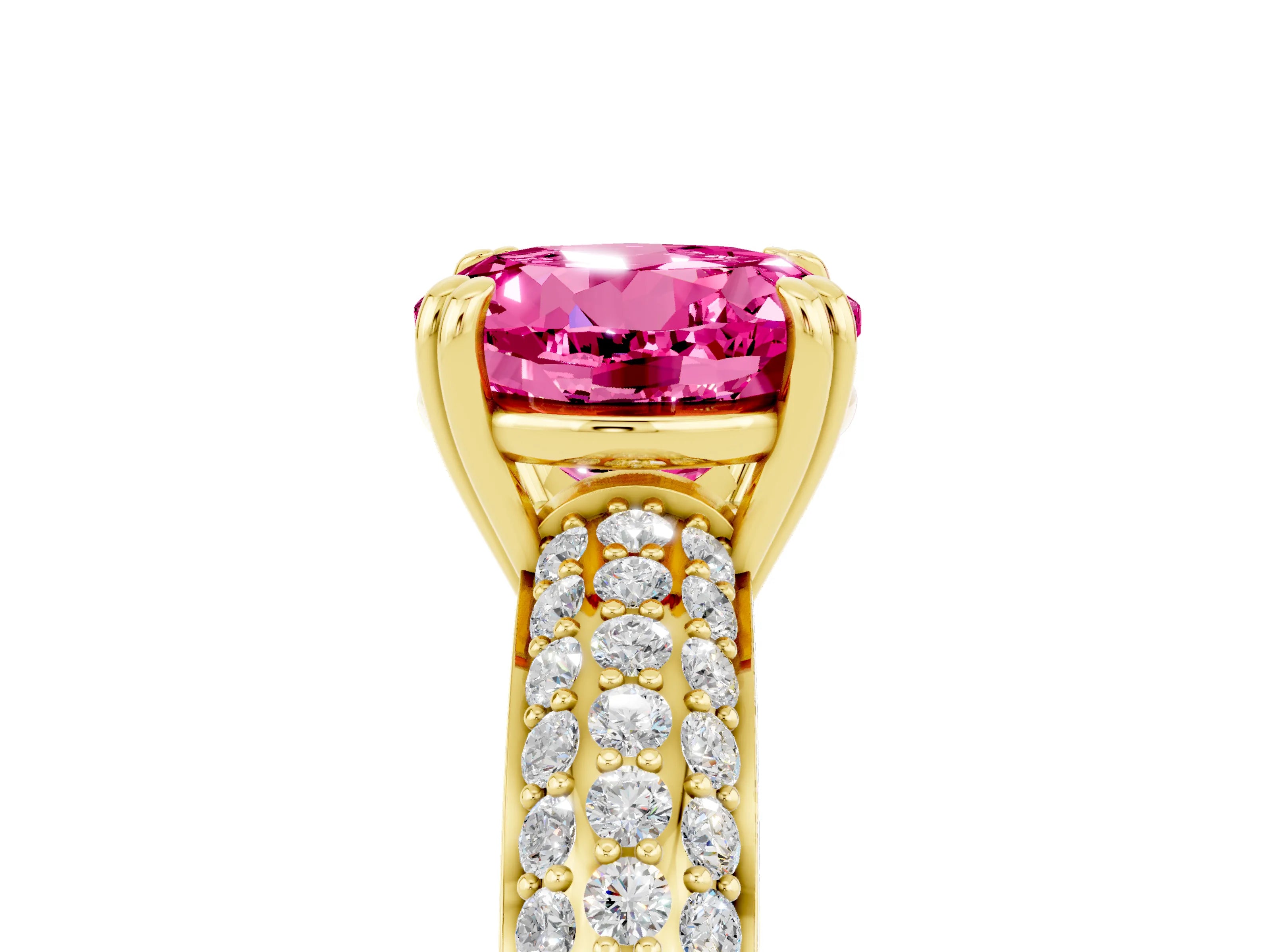 Yellow gold Round Cut Cut Pave Diamond Engagement Ring with Channel Set Band and Four-Prong Setting_5