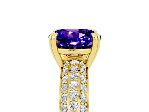 Yellow gold Round Cut Cut Pave Diamond Engagement Ring with Channel Set Band and Four-Prong Setting_5