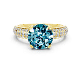 Yellow gold Round Cut Cut Pave Diamond Engagement Ring with Channel Set Band and Four-Prong Setting
