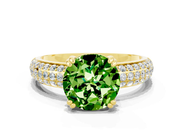 Yellow gold Round Cut Cut Pave Diamond Engagement Ring with Channel Set Band and Four-Prong Setting
