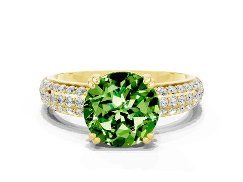 Yellow gold Round Cut Cut Pave Diamond Engagement Ring with Channel Set Band and Four-Prong Setting