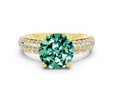 Yellow gold Round Cut Cut Pave Diamond Engagement Ring with Channel Set Band and Four-Prong Setting
