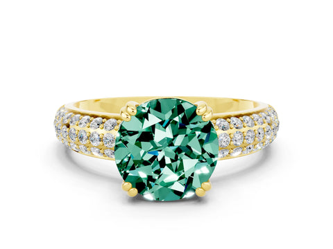 Yellow gold Round Cut Cut Pave Diamond Engagement Ring with Channel Set Band and Four-Prong Setting