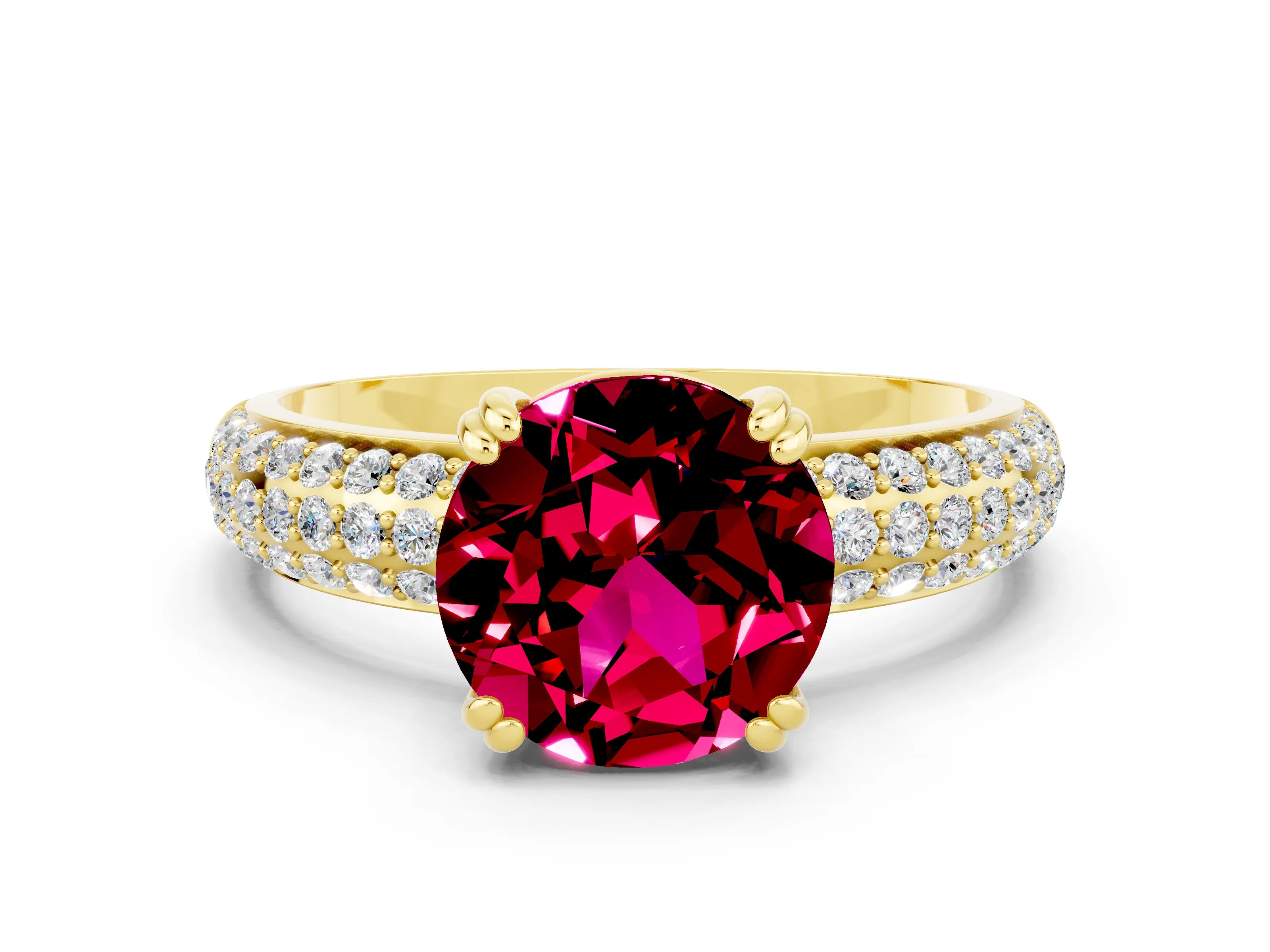 Yellow gold Round Cut Cut Pave Diamond Engagement Ring with Channel Set Band and Four-Prong Setting