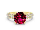Yellow gold Round Cut Cut Pave Diamond Engagement Ring with Channel Set Band and Four-Prong Setting