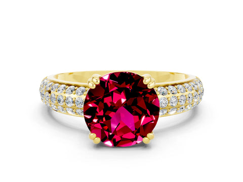Yellow gold Round Cut Cut Pave Diamond Engagement Ring with Channel Set Band and Four-Prong Setting