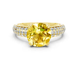 Yellow gold Round Cut Cut Pave Diamond Engagement Ring with Channel Set Band and Four-Prong Setting
