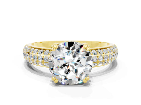 Yellow gold Round Cut Cut Pave Diamond Engagement Ring with Channel Set Band and Four-Prong Setting