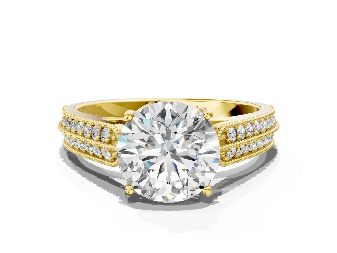 Yellow gold Round Cut Cut Pave Split Shank Engagement Ring with Four-Prong Setting_15
