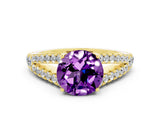 Yellow gold Round Cut Cut Split Shank Pave Diamond Engagement Ring with Four-Prong Setting