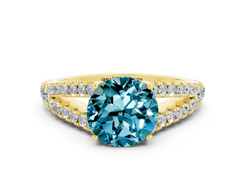 Yellow gold Round Cut Cut Split Shank Pave Diamond Engagement Ring with Four-Prong Setting