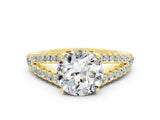 Yellow gold Round Cut Cut Split Shank Pave Diamond Engagement Ring with Four-Prong Setting