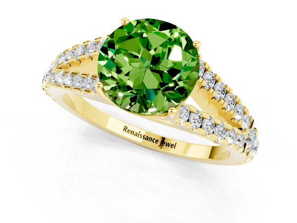 Yellow gold Round Cut Cut Split Shank Pave Diamond Engagement Ring with Four-Prong Setting