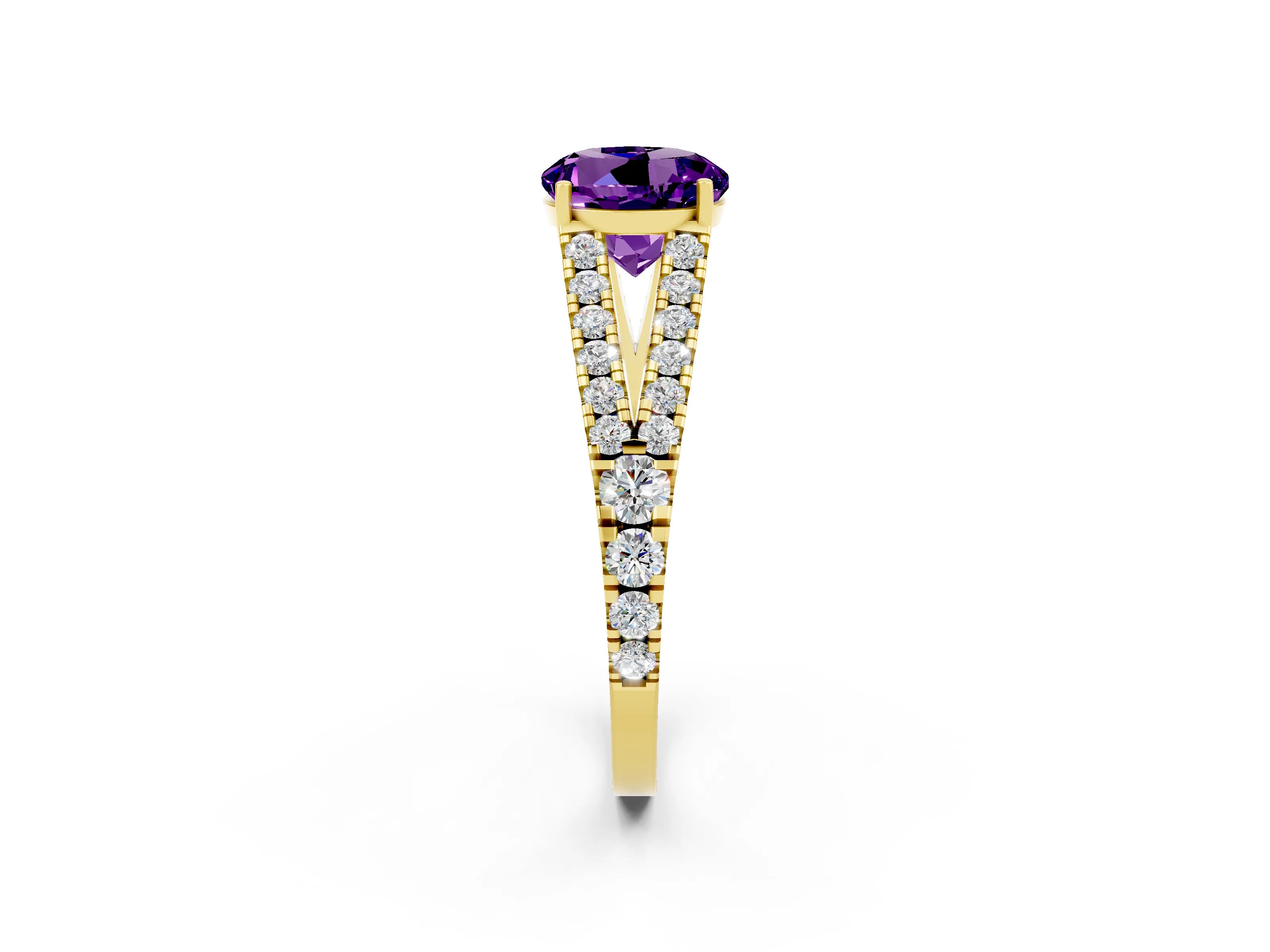Yellow gold Round Cut Cut Split Shank Pave Diamond Engagement Ring with Four-Prong Setting_2