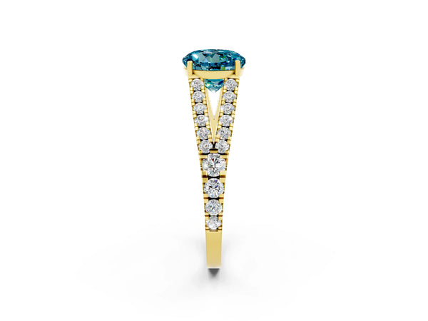 Yellow gold Round Cut Cut Split Shank Pave Diamond Engagement Ring with Four-Prong Setting