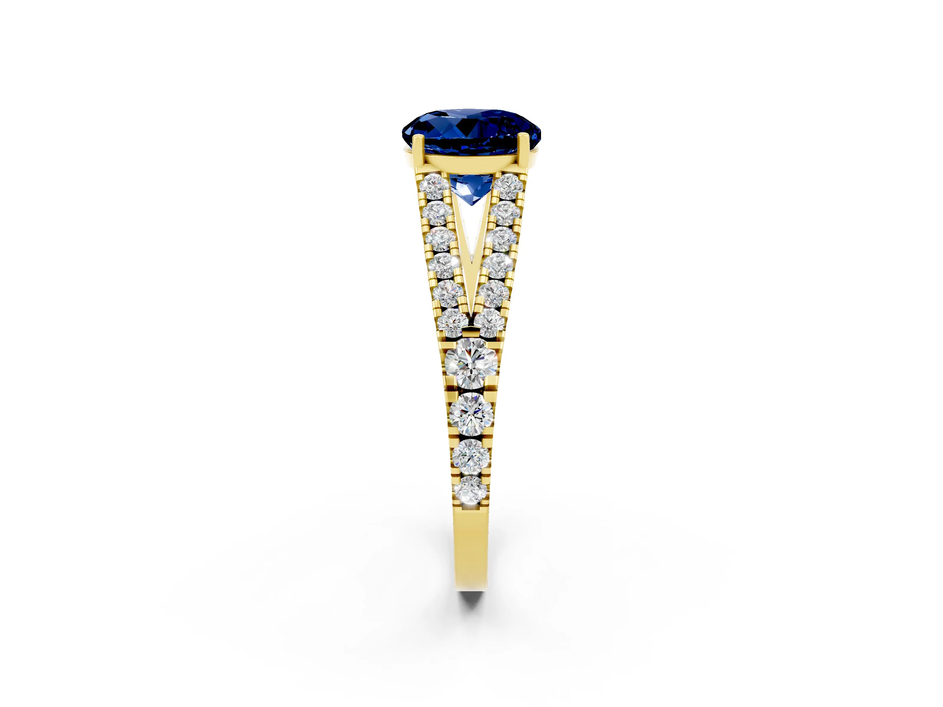 Yellow gold Round Cut Cut Split Shank Pave Diamond Engagement Ring with Four-Prong Setting_2