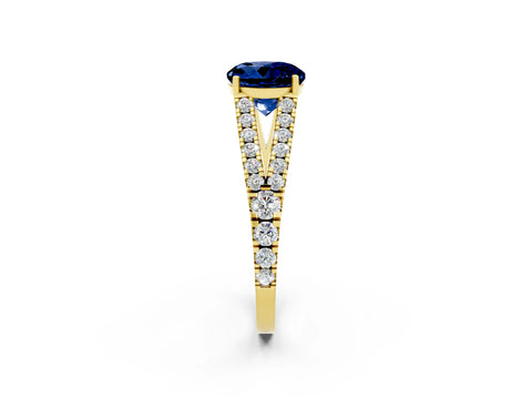 Yellow gold Round Cut Cut Split Shank Pave Diamond Engagement Ring with Four-Prong Setting_2