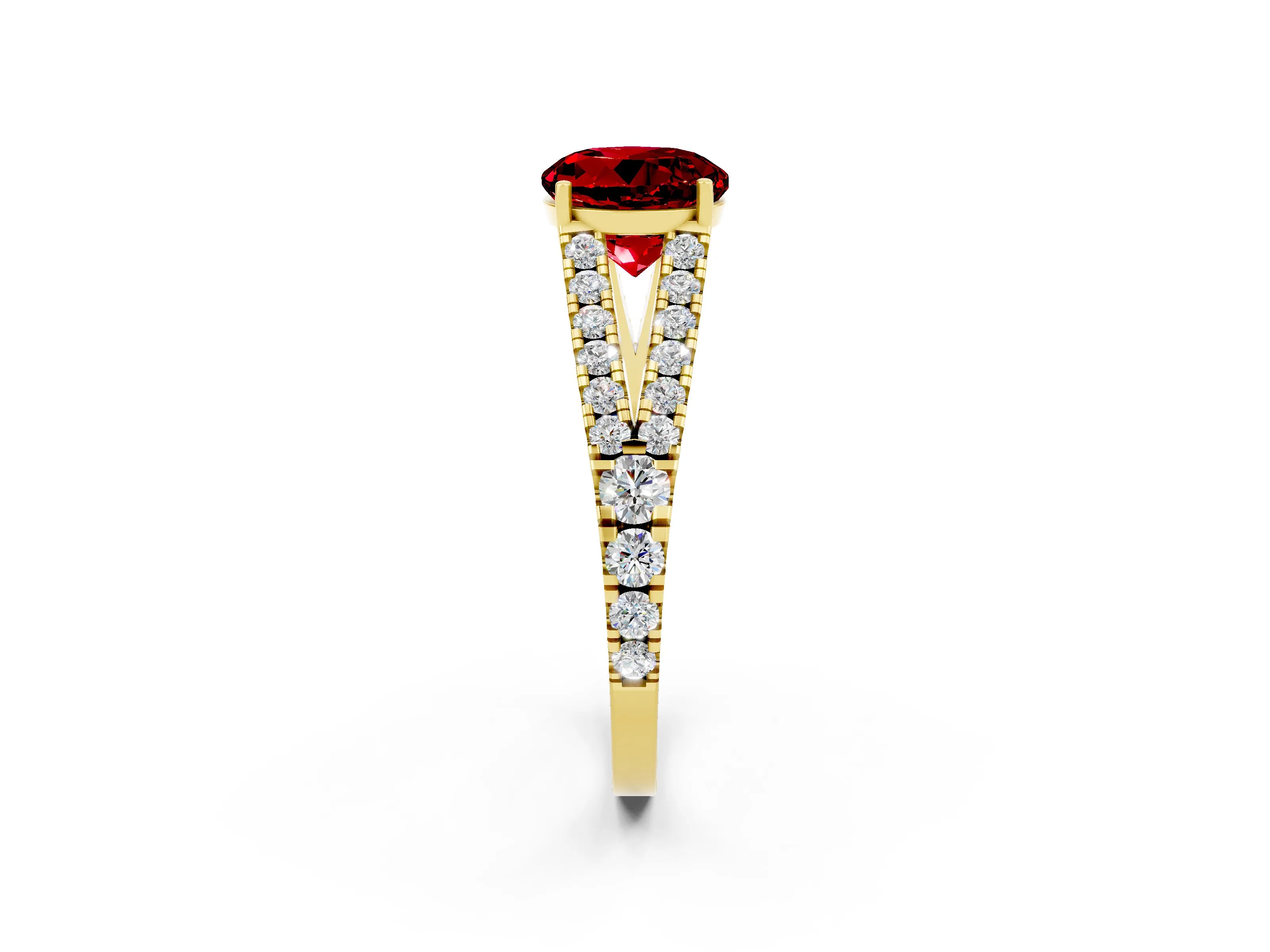 Yellow gold Round Cut Cut Split Shank Pave Diamond Engagement Ring with Four-Prong Setting_2