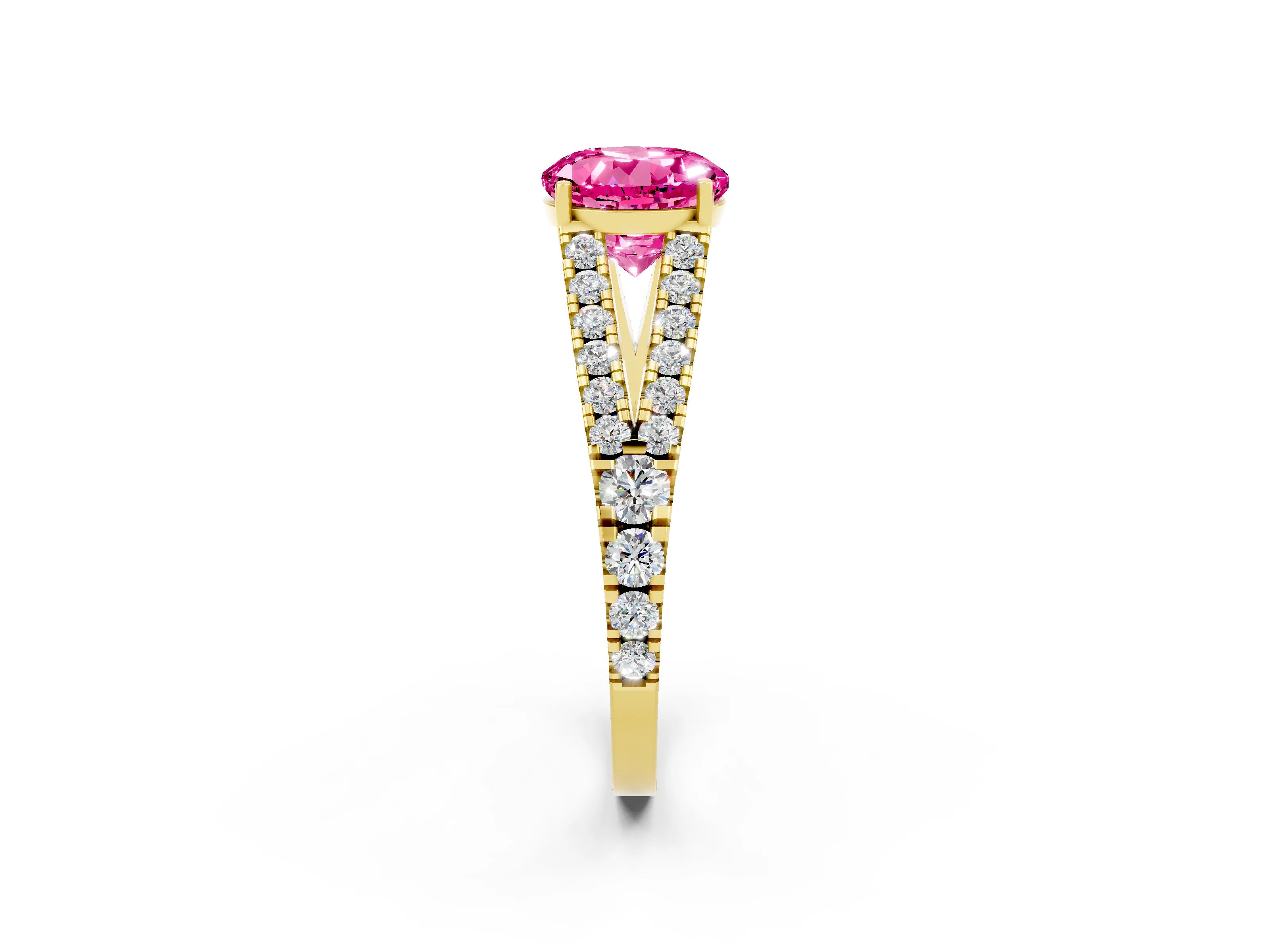 Yellow gold Round Cut Cut Split Shank Pave Diamond Engagement Ring with Four-Prong Setting_2