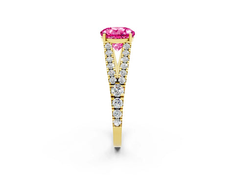 Yellow gold Round Cut Cut Split Shank Pave Diamond Engagement Ring with Four-Prong Setting_2