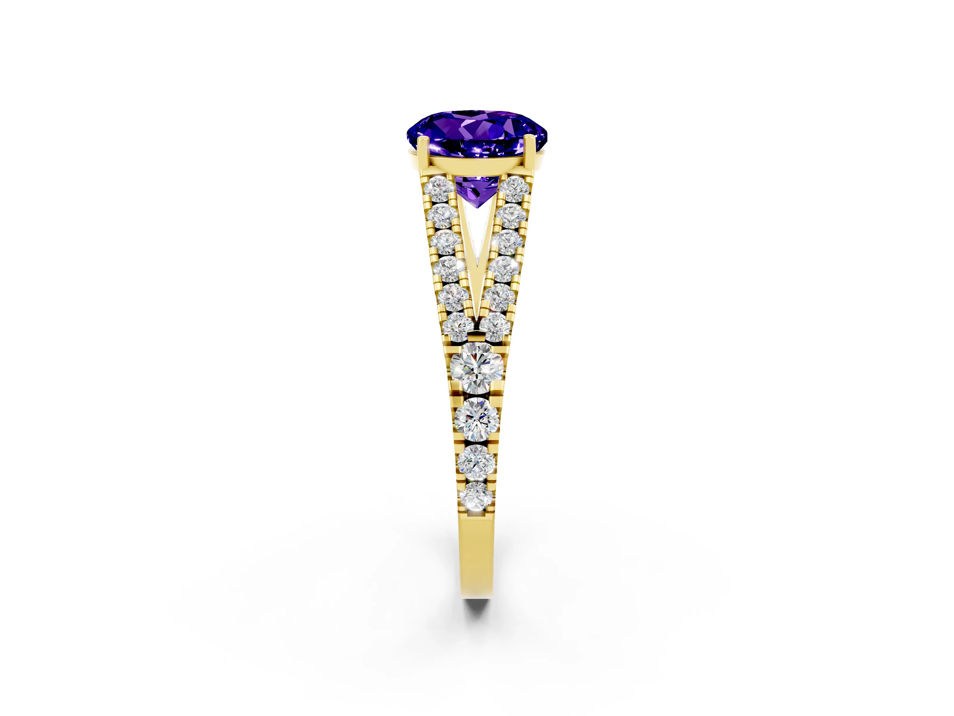 Yellow gold Round Cut Cut Split Shank Pave Diamond Engagement Ring with Four-Prong Setting_2