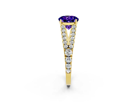 Yellow gold Round Cut Cut Split Shank Pave Diamond Engagement Ring with Four-Prong Setting_2