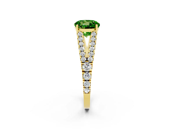 Yellow gold Round Cut Cut Split Shank Pave Diamond Engagement Ring with Four-Prong Setting