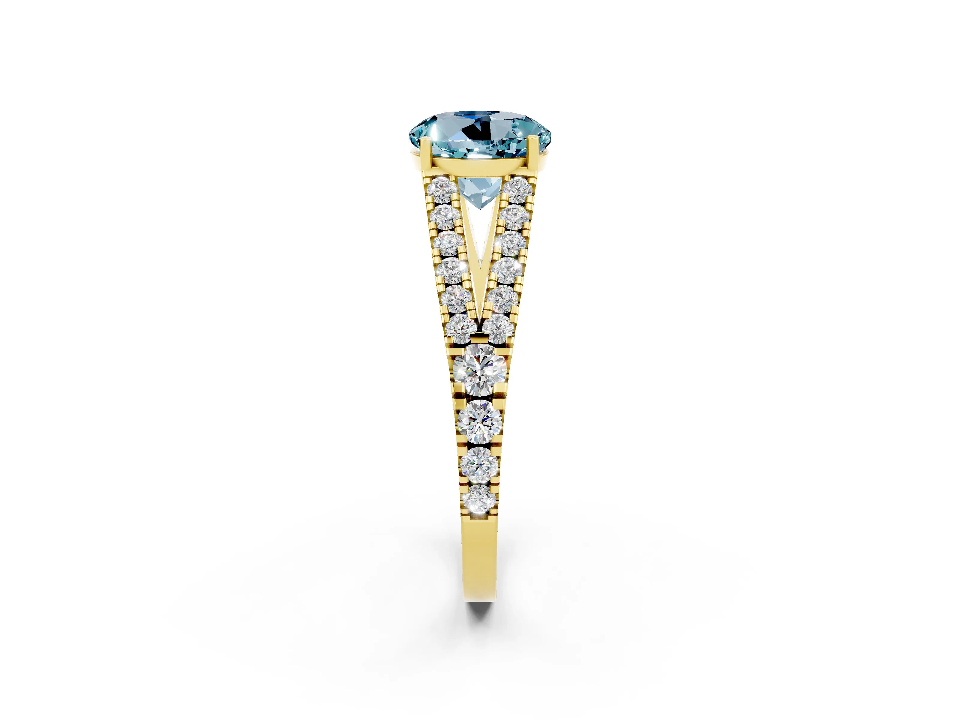 Yellow gold Round Cut Cut Split Shank Pave Diamond Engagement Ring with Four-Prong Setting_2