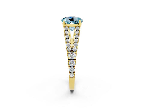 Yellow gold Round Cut Cut Split Shank Pave Diamond Engagement Ring with Four-Prong Setting_2