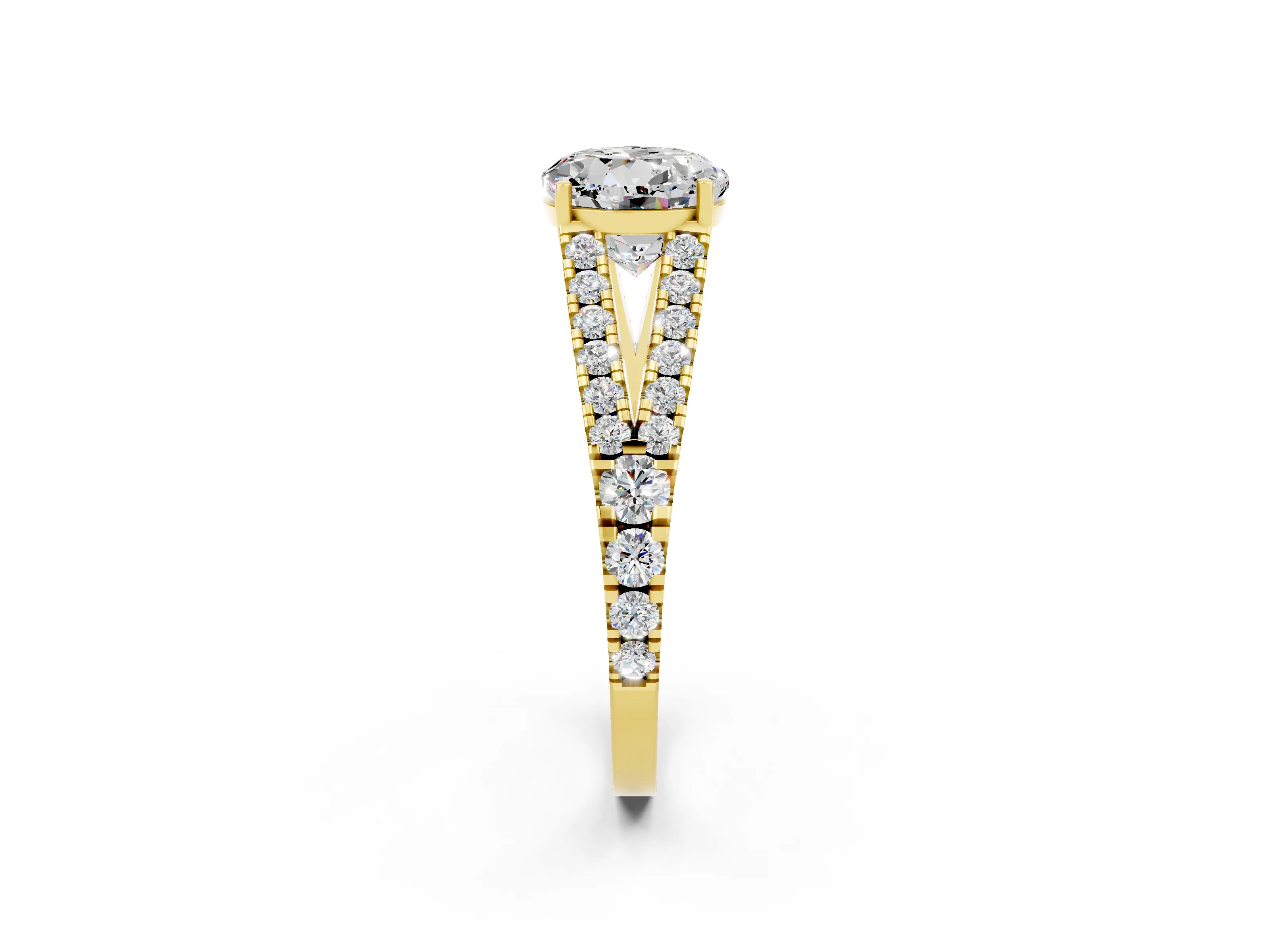 Yellow gold Round Cut Cut Split Shank Pave Diamond Engagement Ring with Four-Prong Setting_2
